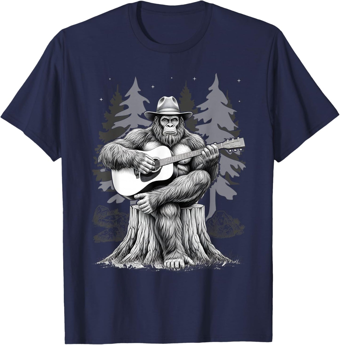 Bigfoot Playing Electric Guitar Sasquatch Rock On Big Foot T-Shirt - T-Shirt | Navy