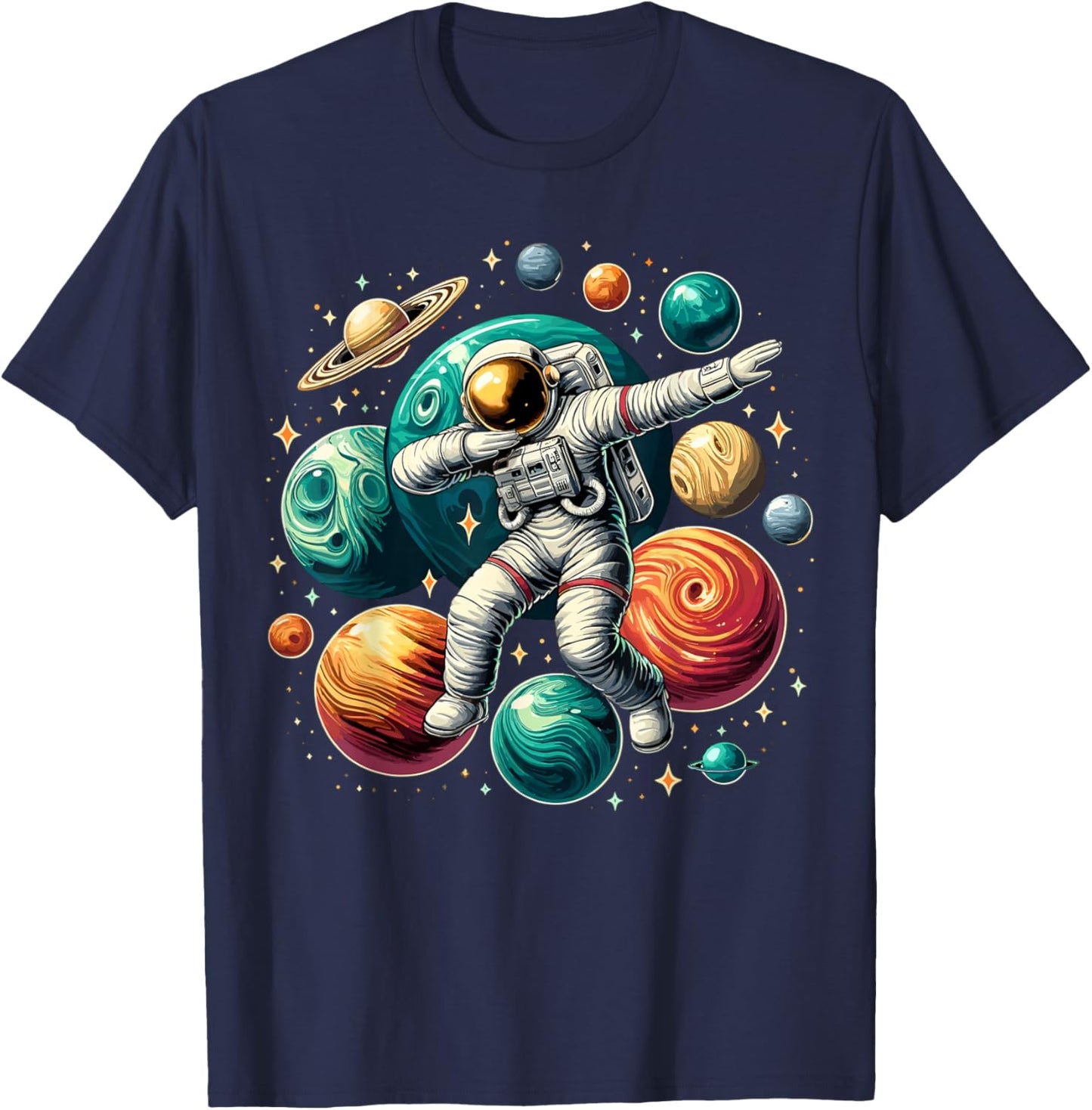 Astronaut Dabbing Planets Astronaut Science Space T-Shirt - T-Shirt | Navy