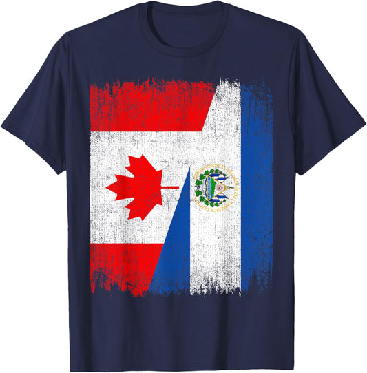 Half Canada El Salvador Flag Canadian Salvadoran Pride Roots T-Shirt - T-Shirt | Navy