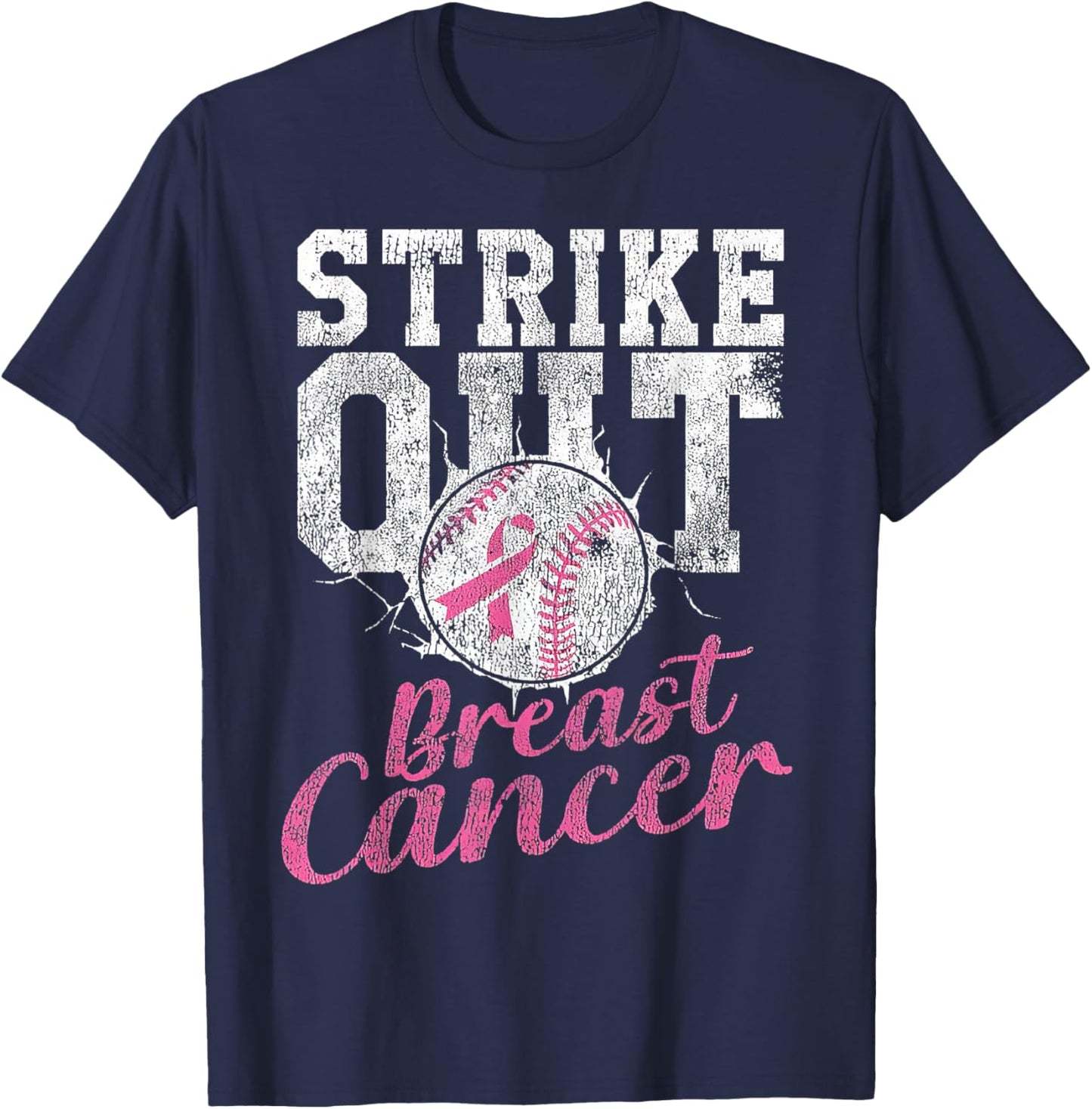 Strike Out Breast Cancer Baseball Warrior T-Shirt - T-Shirt | Navy