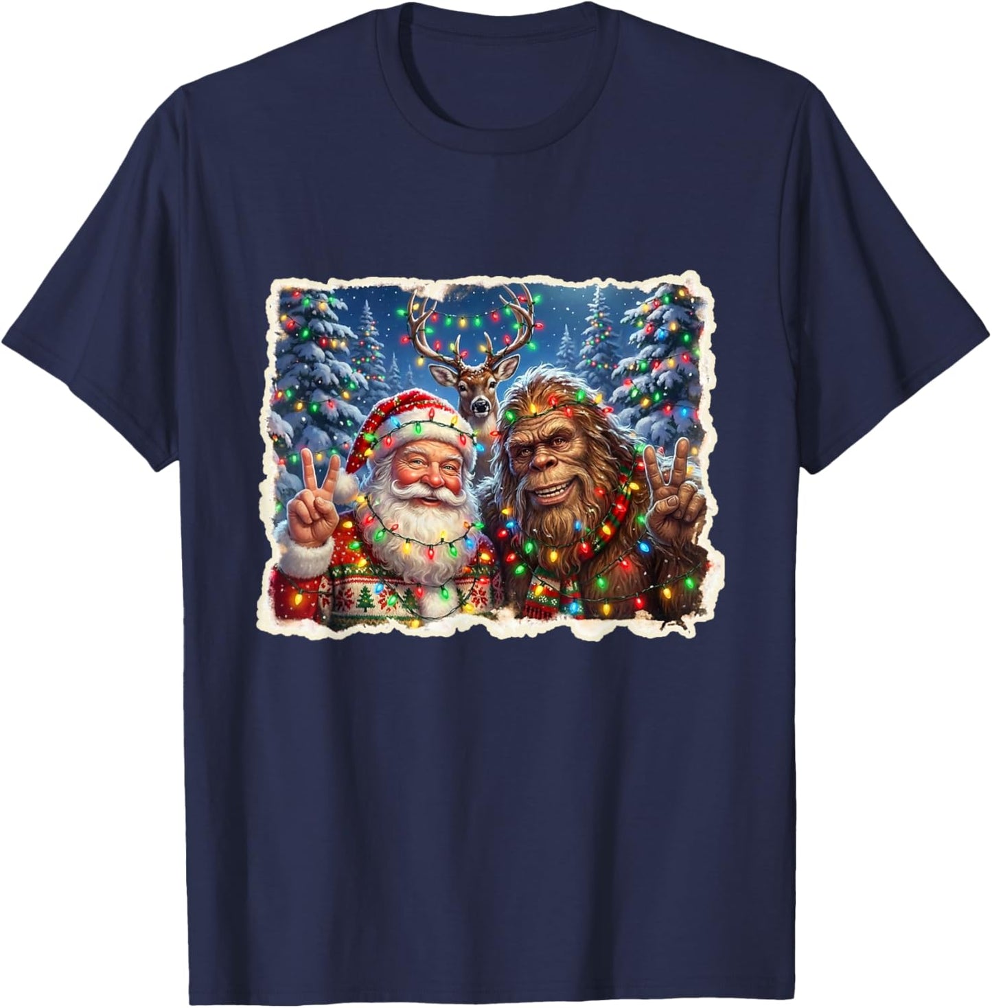 Funny Sasquatch Bigfoot Santa Claus Selfie Christmas Holiday T-Shirt - T-Shirt | Navy