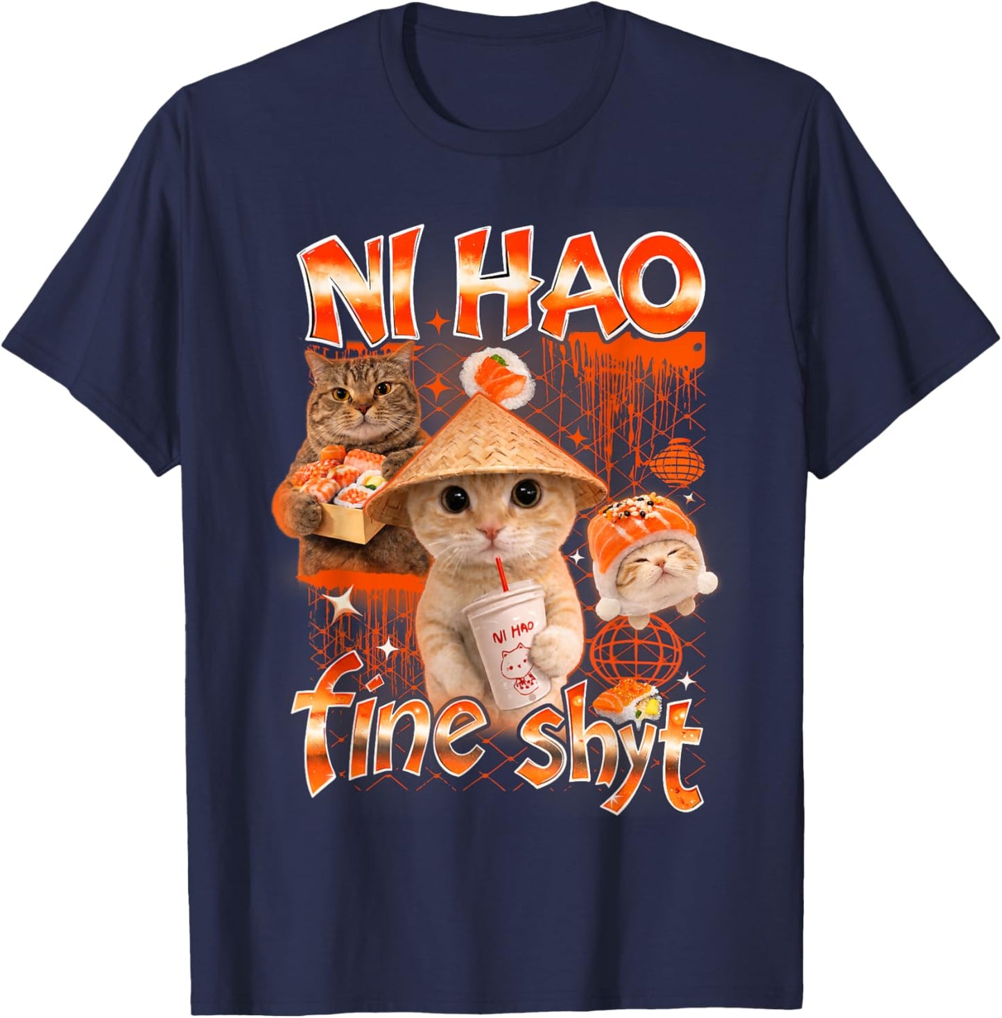 Ni Hao Fine Shyt Funny Brainrot Gen Z Meme Gen Alpha T-Shirt - T-Shirt | Navy