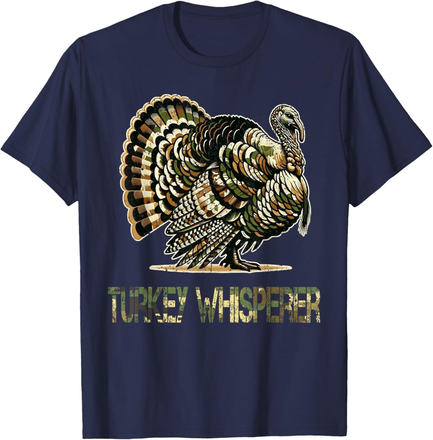 Vintage Turkey Whisperer Hunting Camo Hunting Season Gift T-Shirt - T-Shirt | Navy