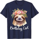 Cute Sloth with Flowers for the Birthday Girl Women Toddlers T-Shirt - T-Shirt | Navy