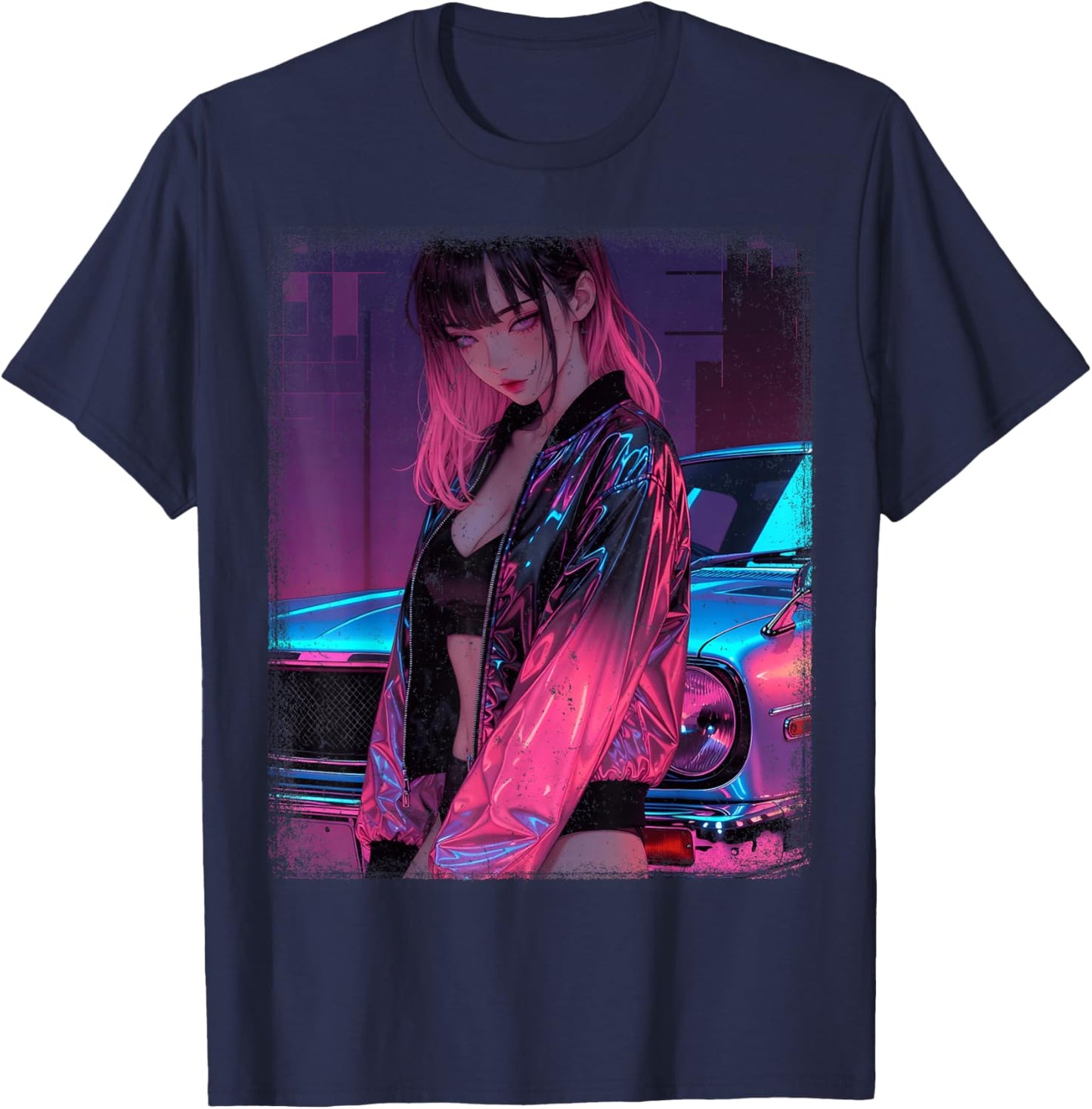 Waifu Anime Girl Women Retro Vintage Japanese JDM Race Car T-Shirt - T-Shirt | Navy