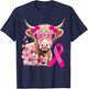 Highland Cow in October We Wear Pink Breast Cancer Awareness T-Shirt - T-Shirt | Navy
