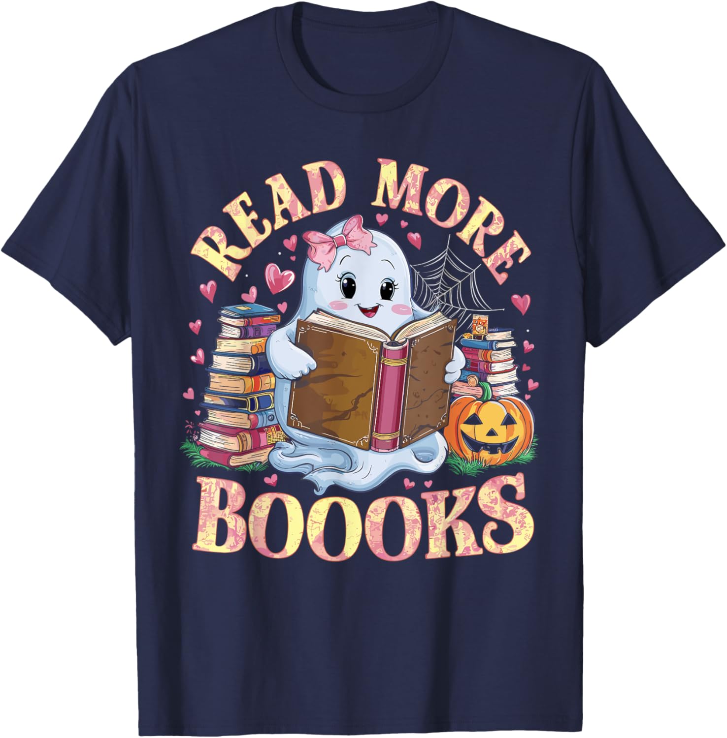Cute Books Ghost Read More Booooks Funny Teacher Halloween Women Kids T-Shirt - T-Shirt | Navy