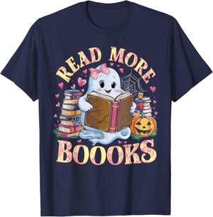 Cute Books Ghost Read More Booooks Funny Teacher Halloween Women Kids T-Shirt - T-Shirt | Navy