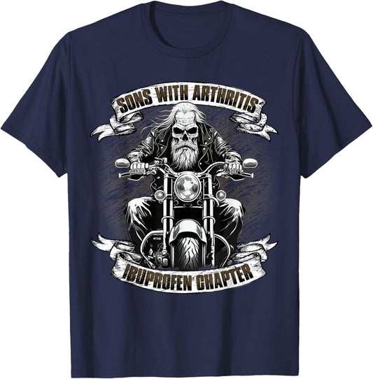 Funny Apparel for older Bikers Sons with Arthritis Ibuprofen Chapter Men's Black Motorcycle T-Shirt - T-Shirt | Navy