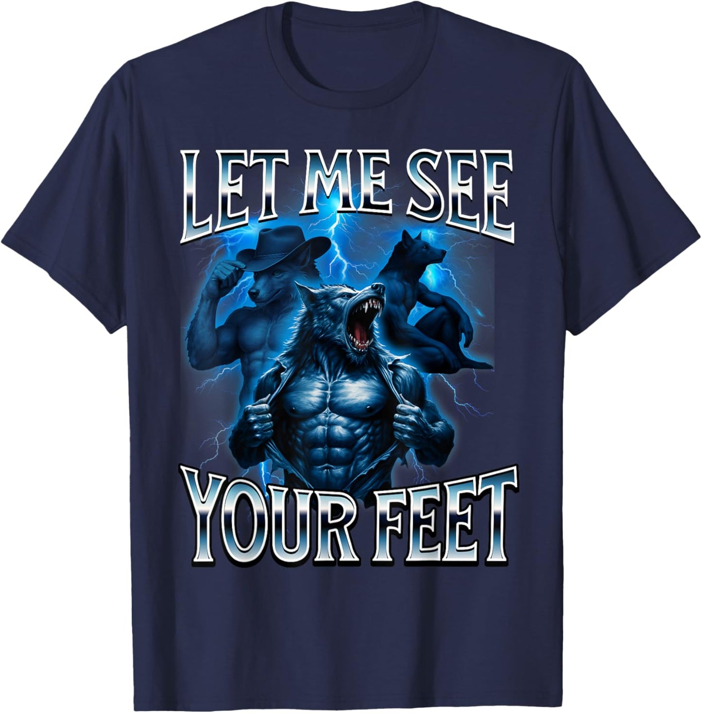 Cringe Alpha Wolf Let Me See Your Feet Weirdly T-Shirt - T-Shirt | Navy