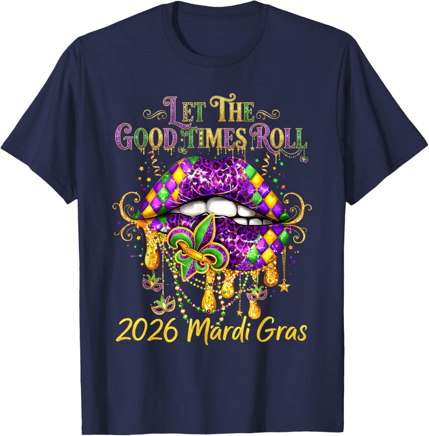 Mardi Gras 2026 Retro Let Good Times Roll Louisiana Festival T-Shirt - T-Shirt | Navy