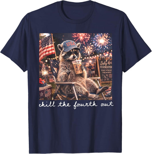 Chill the Fourth Out Raccoon Funny 4th of July Patriotic T-Shirt - T-Shirt | Navy