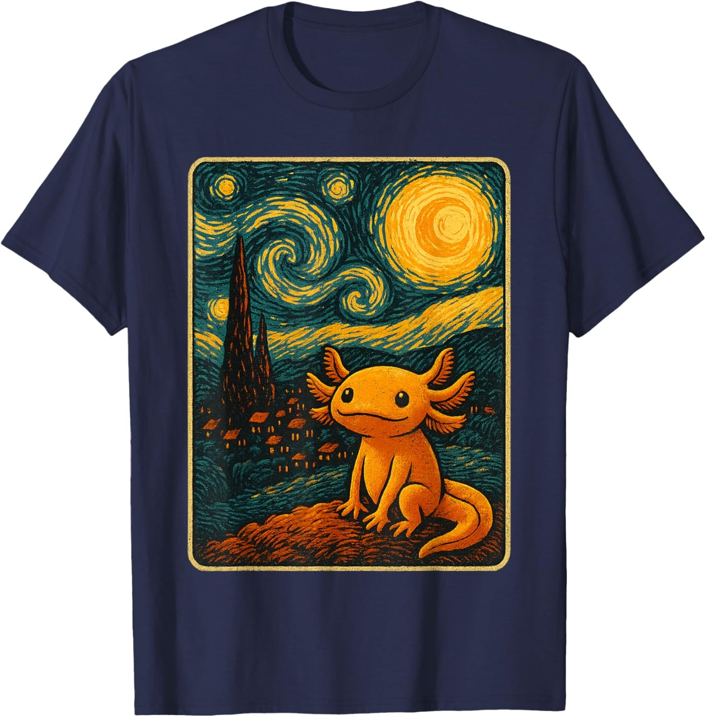 Axolotl Starry Night Van Gogh Art Gifts Women Kid T-Shirt - T-Shirt | Navy