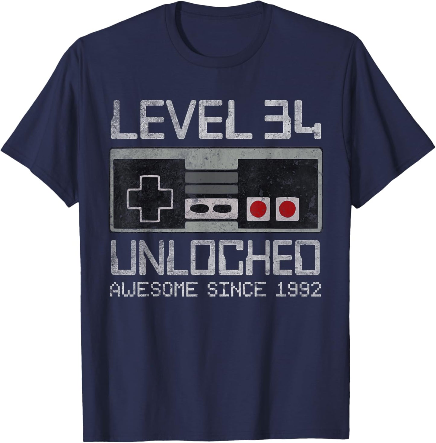 Level 34 Unlocked 34th Birthday 34 Year Old Video Gamer Men T-Shirt - T-Shirt | Navy