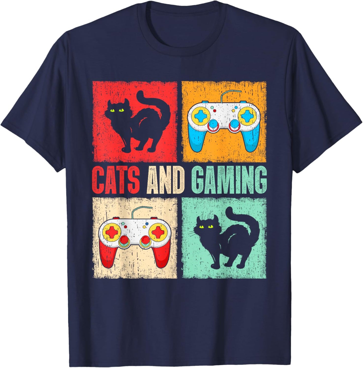 Cats And Gaming For The Cat Lover Gamer Video Game Player Women Kids T-Shirt - T-Shirt | Navy