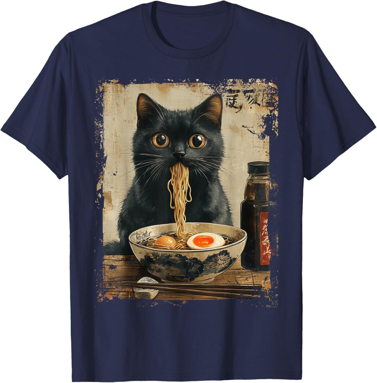 Cat Ramen Japanese Funny Graphic Kawaii Cat Anime Gifts T-Shirt - T-Shirt | Navy