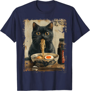 Cat Ramen Japanese Funny Graphic Kawaii Cat Anime Gifts T-Shirt - T-Shirt | Navy