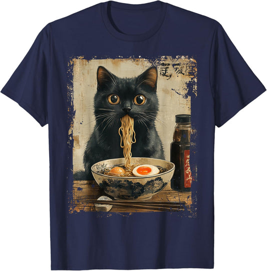Cat Ramen Japanese Funny Graphic Kawaii Cat Anime Gifts T-Shirt - T-Shirt | Navy