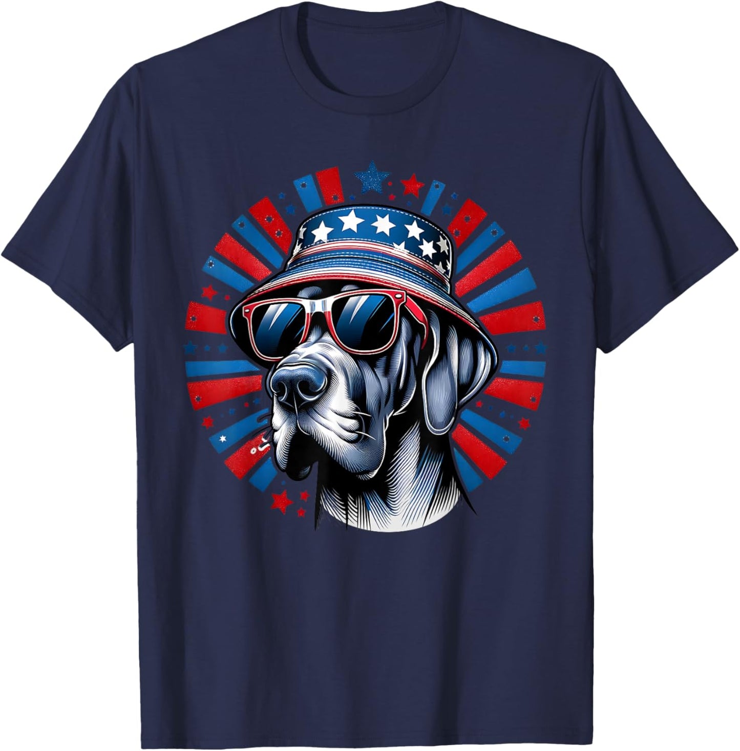Red Blue Flag Patriotic USA 4th Of July Dog Lover Great Dane T-Shirt - T-Shirt | Navy