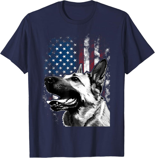 Vintage Patriotic German Shepherd American Flag 4th Of July T-Shirt - T-Shirt | Navy