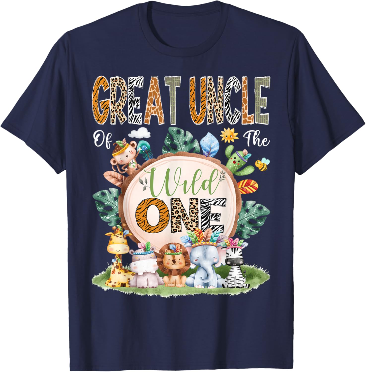 Great Uncle Of The Wild One Safari Tribal Jungle 1St Bday T-Shirt - T-Shirt | Navy