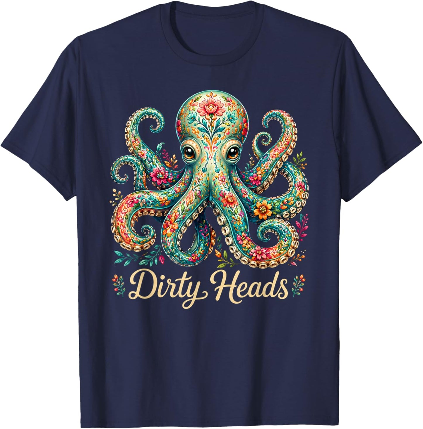 Octopus Lover Floral Octopus Ocean Sea Animal Dirty Heads T-Shirt - T-Shirt | Navy