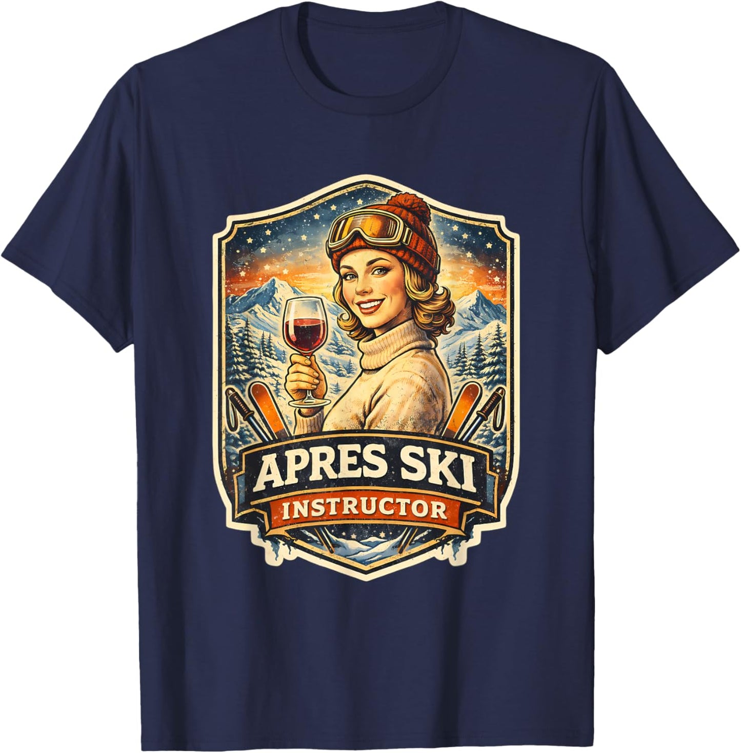 Apres Ski Instructor Funny Skier Boisson Vintage pour Femme T-Shirt - T-Shirt | Navy