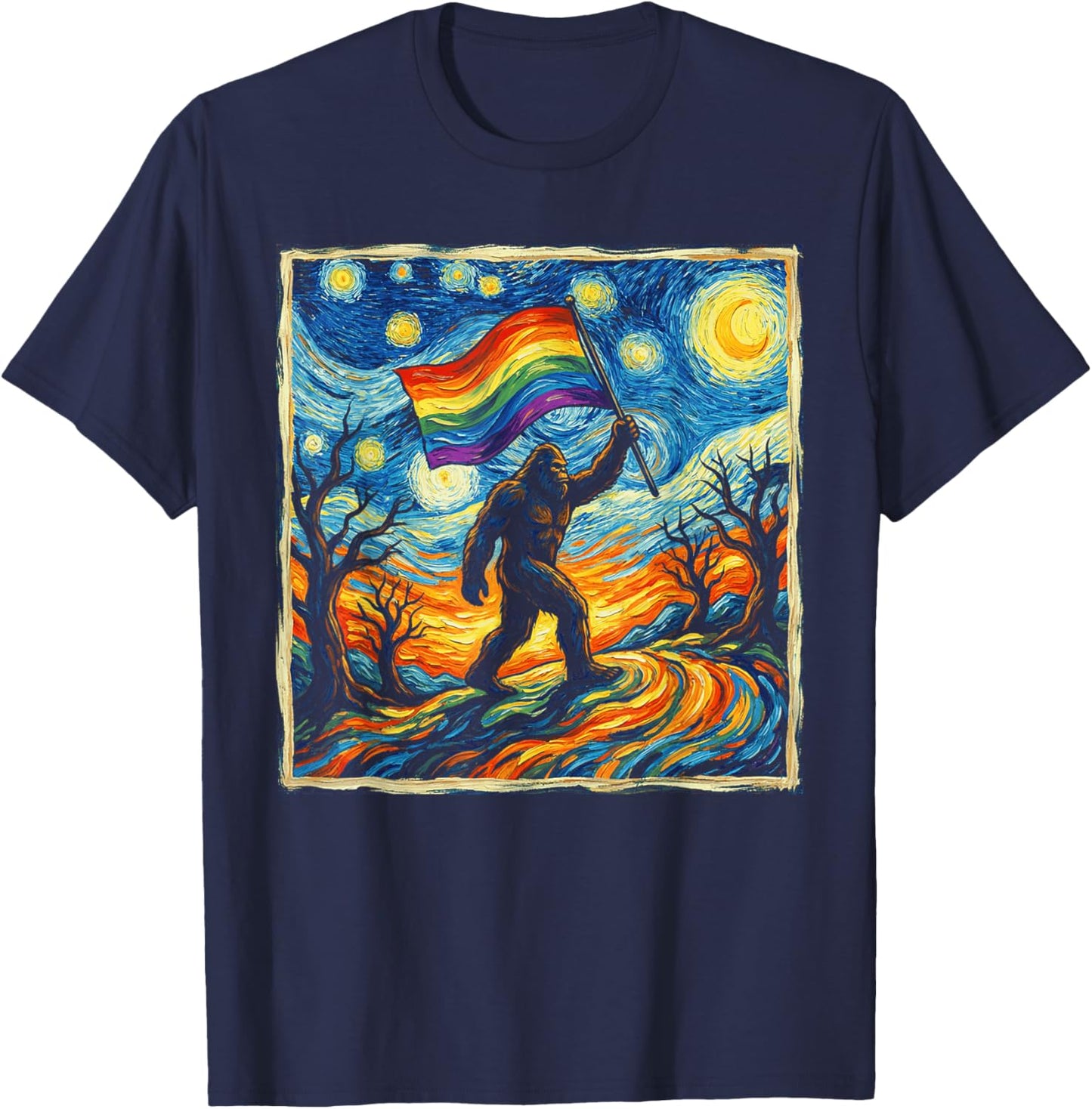 Bigfoot Starry Night Sasquatch Gay Pride LGBT Support T-Shirt - T-Shirt | Navy