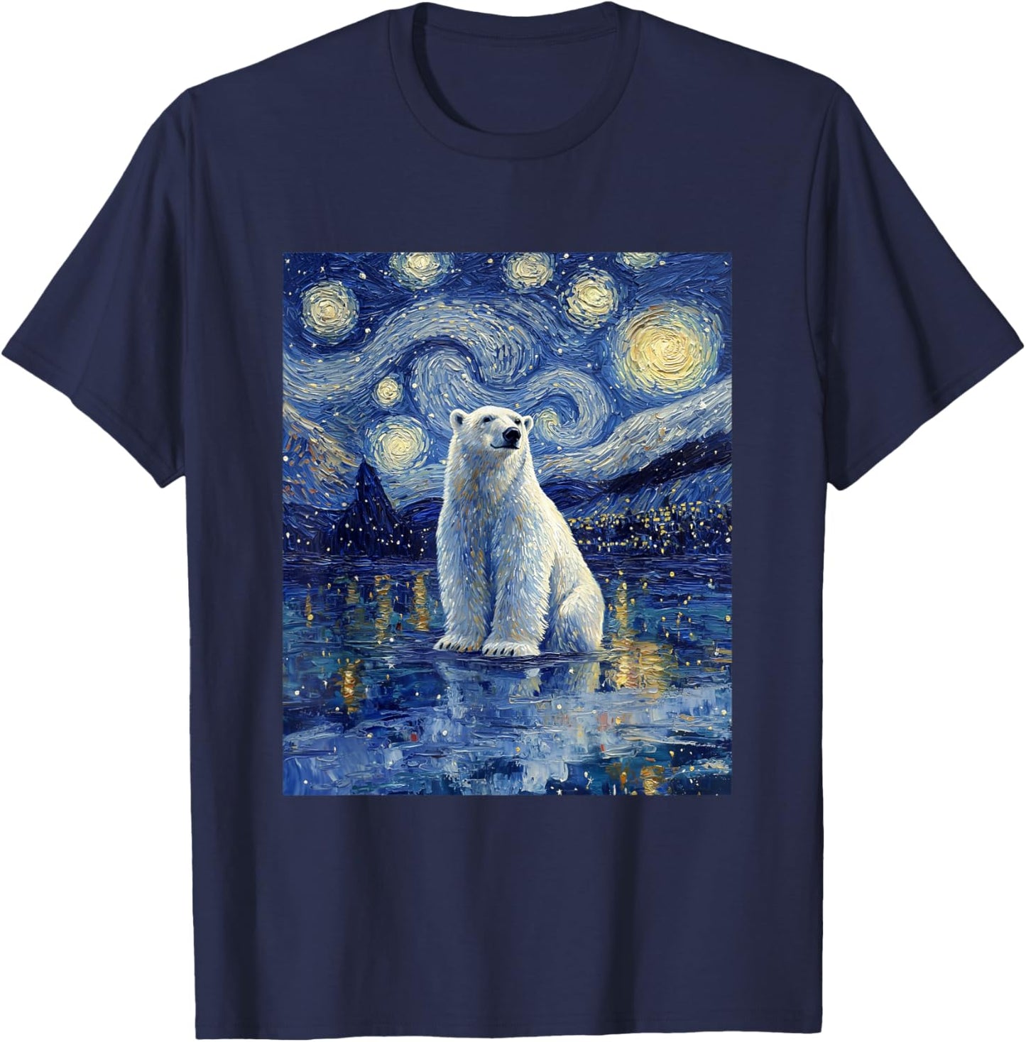 Cute Polar Bear - Van Gogh Style - Starry Night T-Shirt - T-Shirt | Navy