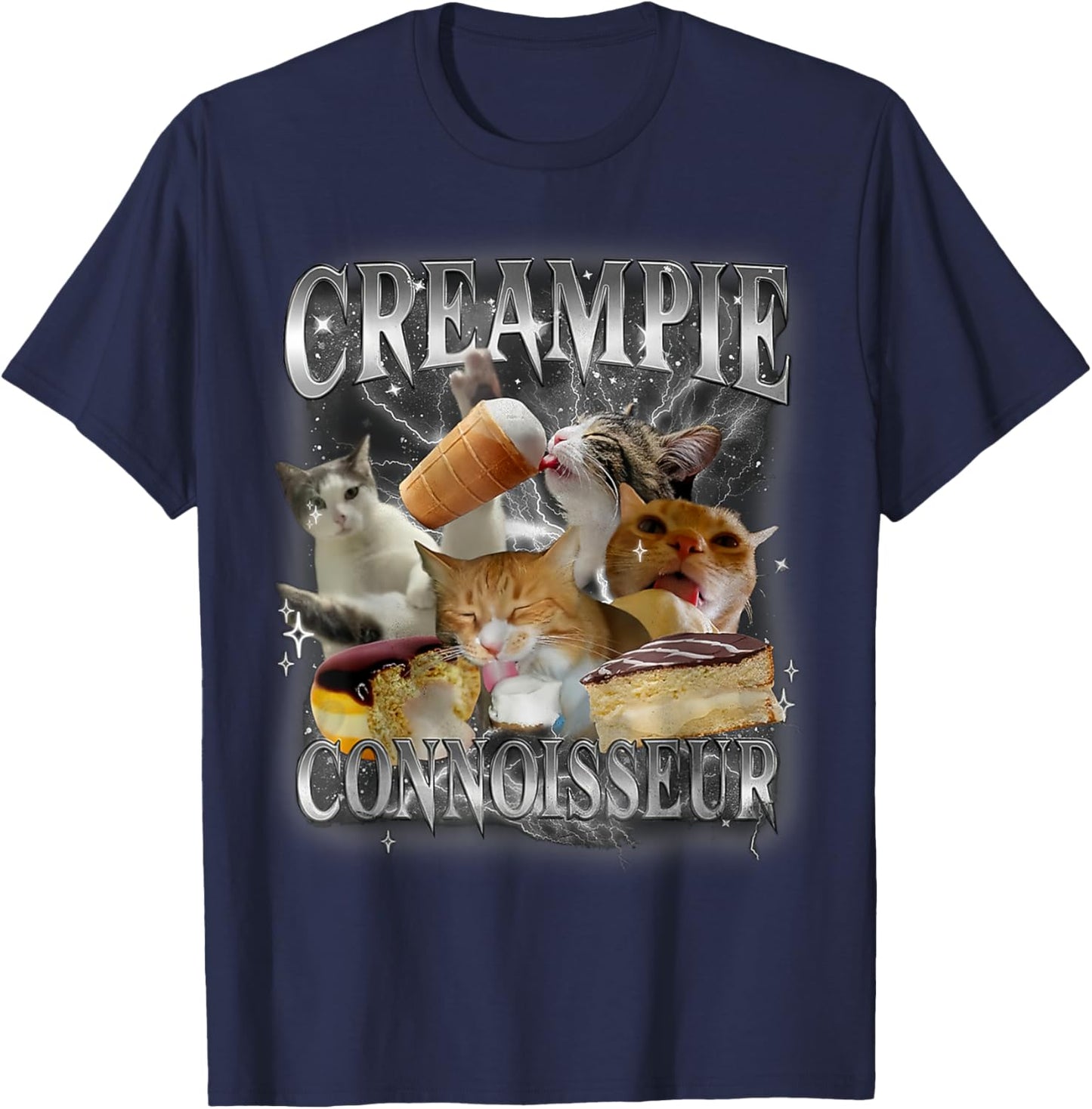 Creampie Connoisseur Cat FUNNY MEME Creampie Connoisseur Cat T-Shirt - T-Shirt | Navy