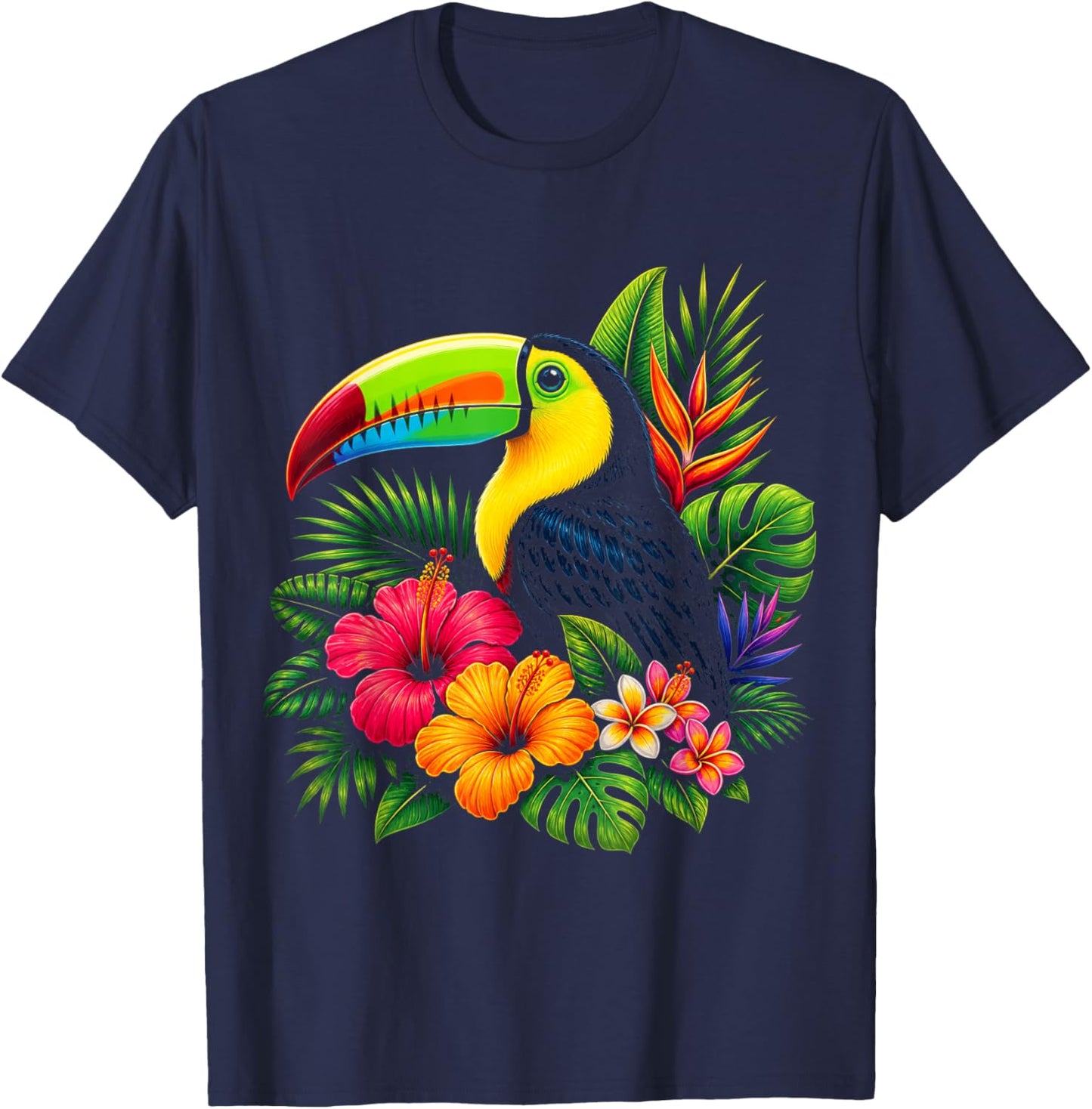 Cute Toucan Tropical Bird Summer Floral Vacation Paradise T-Shirt - T-Shirt | Navy