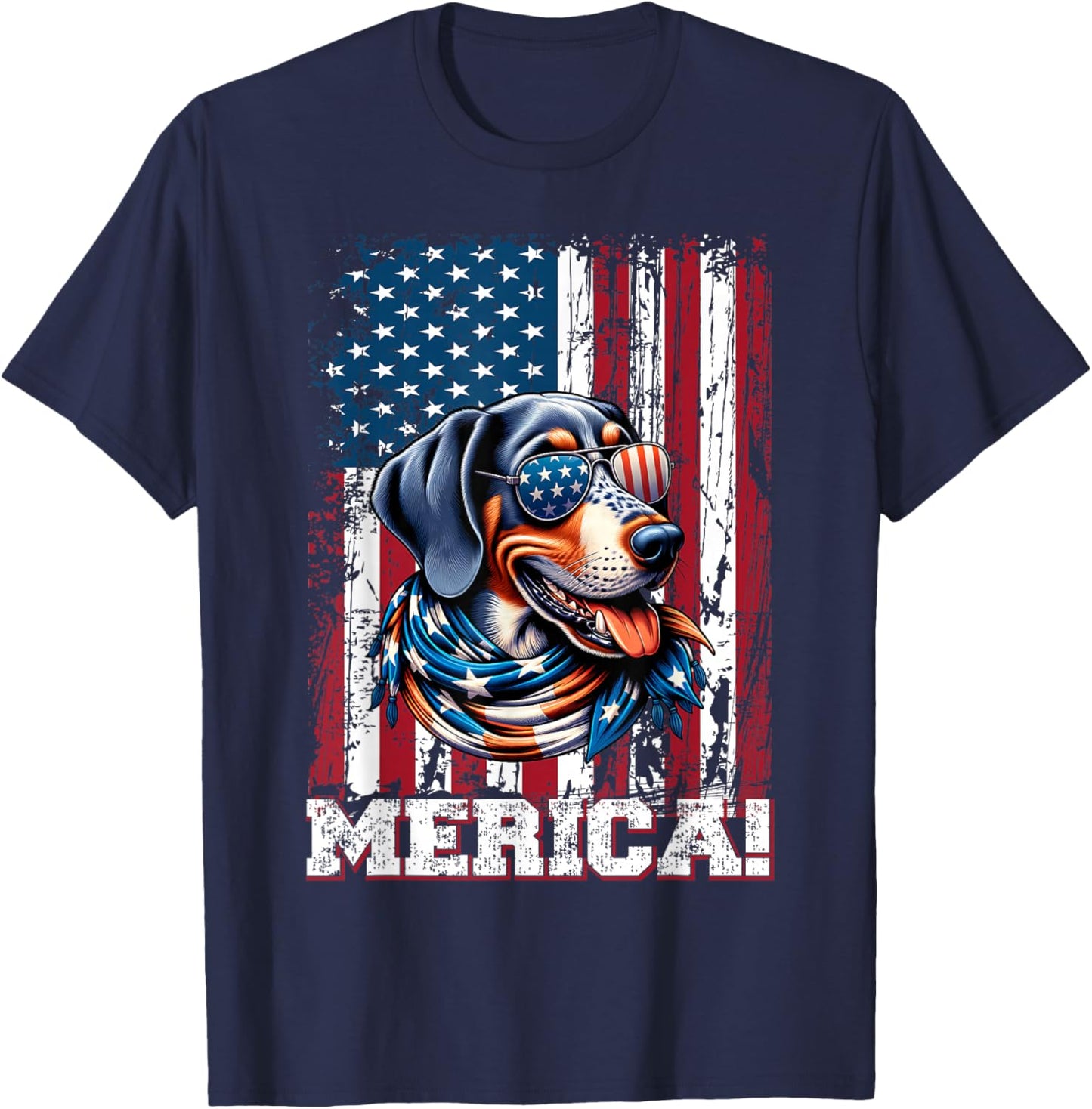 Bluetick Coonhound Dog Lover US Flag 4th Of July Patriotic T-Shirt - T-Shirt | Navy