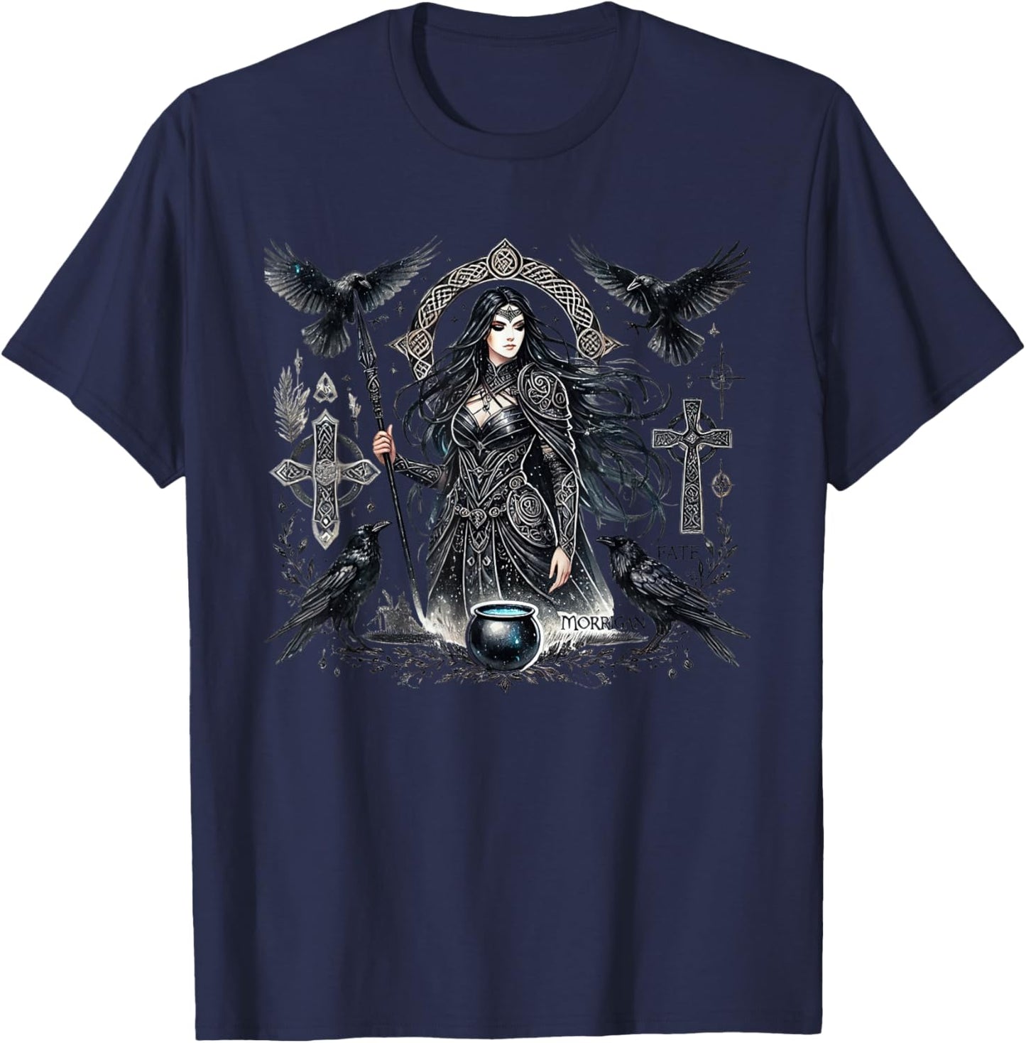 Mystical Morrigan: Embrace the Goddess Power of the Raven T-Shirt - T-Shirt | Navy