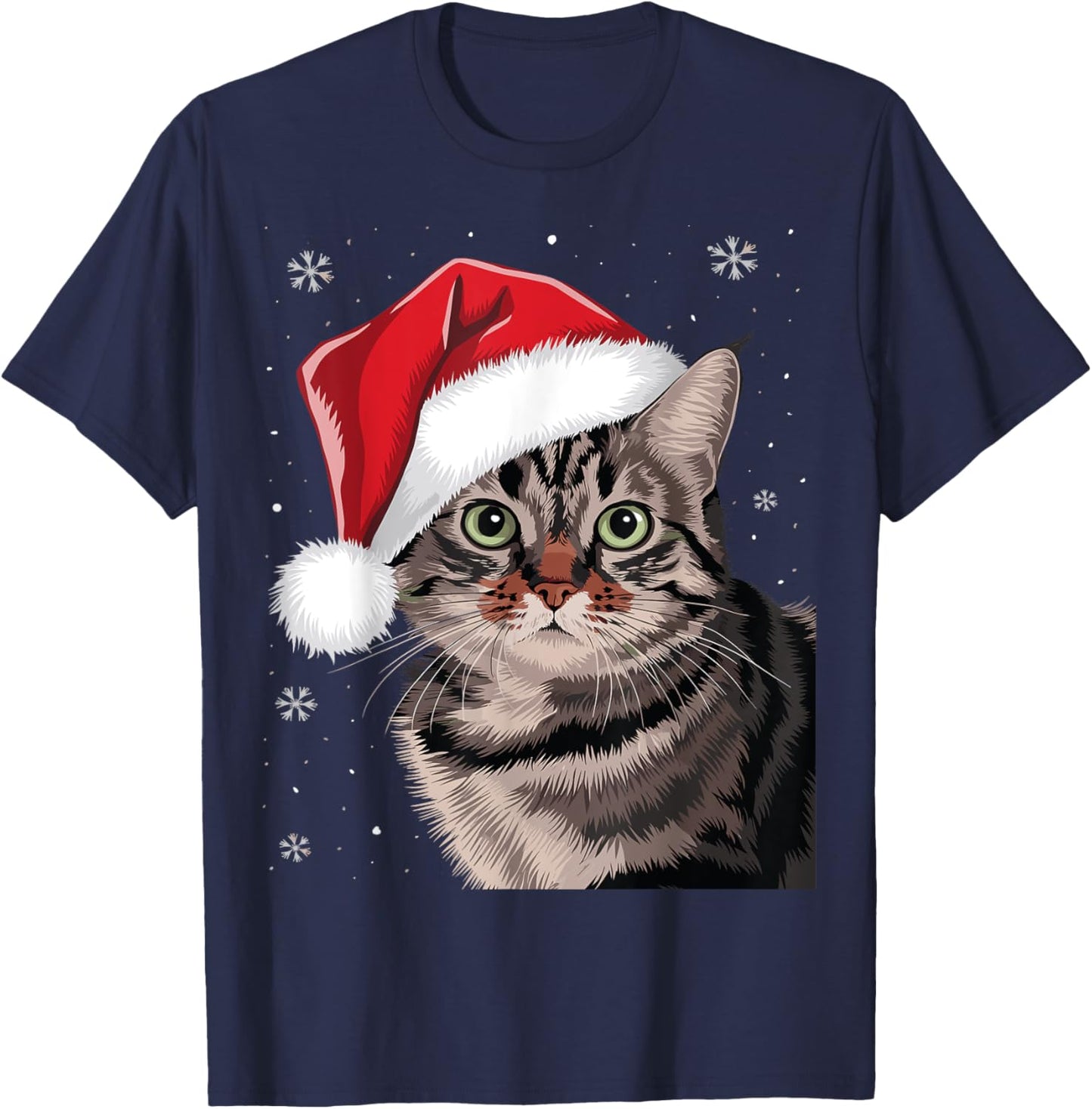 Festive Christmas Cat with Santa Hat T-Shirt - T-Shirt | Navy