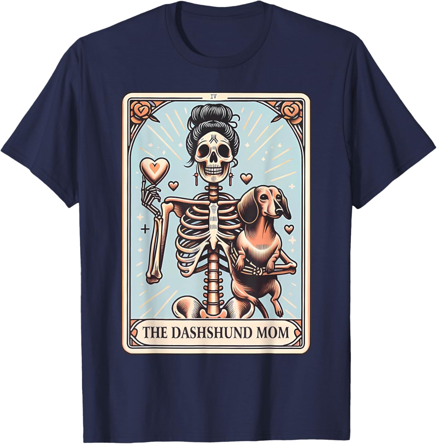 Valentine's Day Dachshund Mom Tarot Card Skeleton Doxie Mama T-Shirt - T-Shirt | Navy