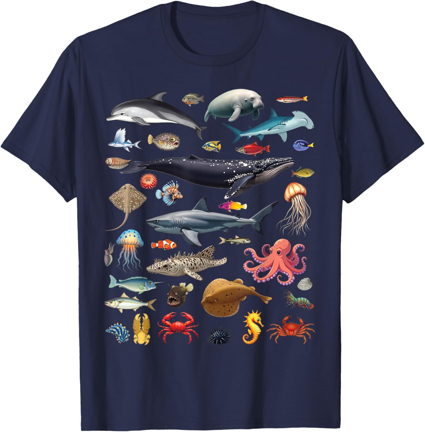 Ocean Creatures Ocean Life Exploration Sea Animals Wildlife T-Shirt - T-Shirt | Navy