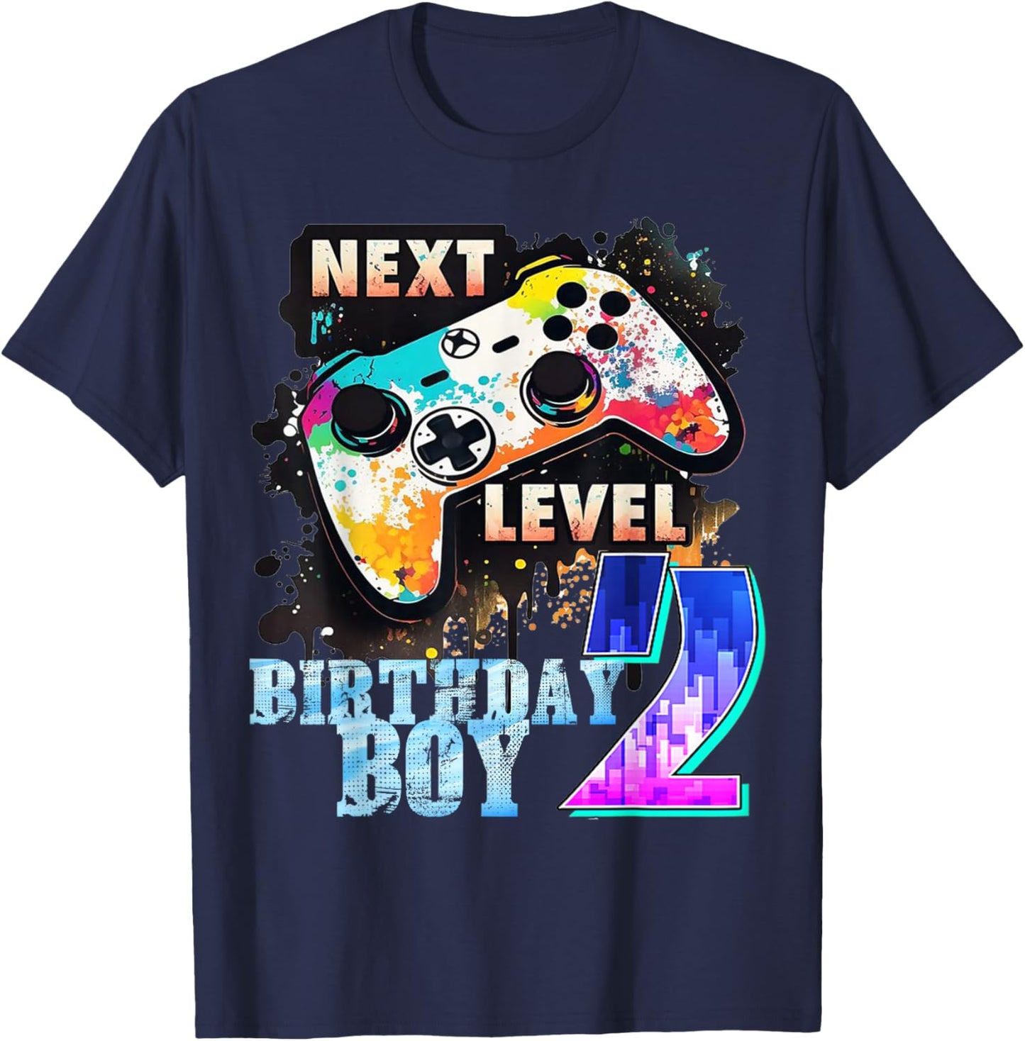 Kids 2nd Birthday Next Level Gamer Video Game 2 Years Old T-Shirt - T-Shirt | Navy