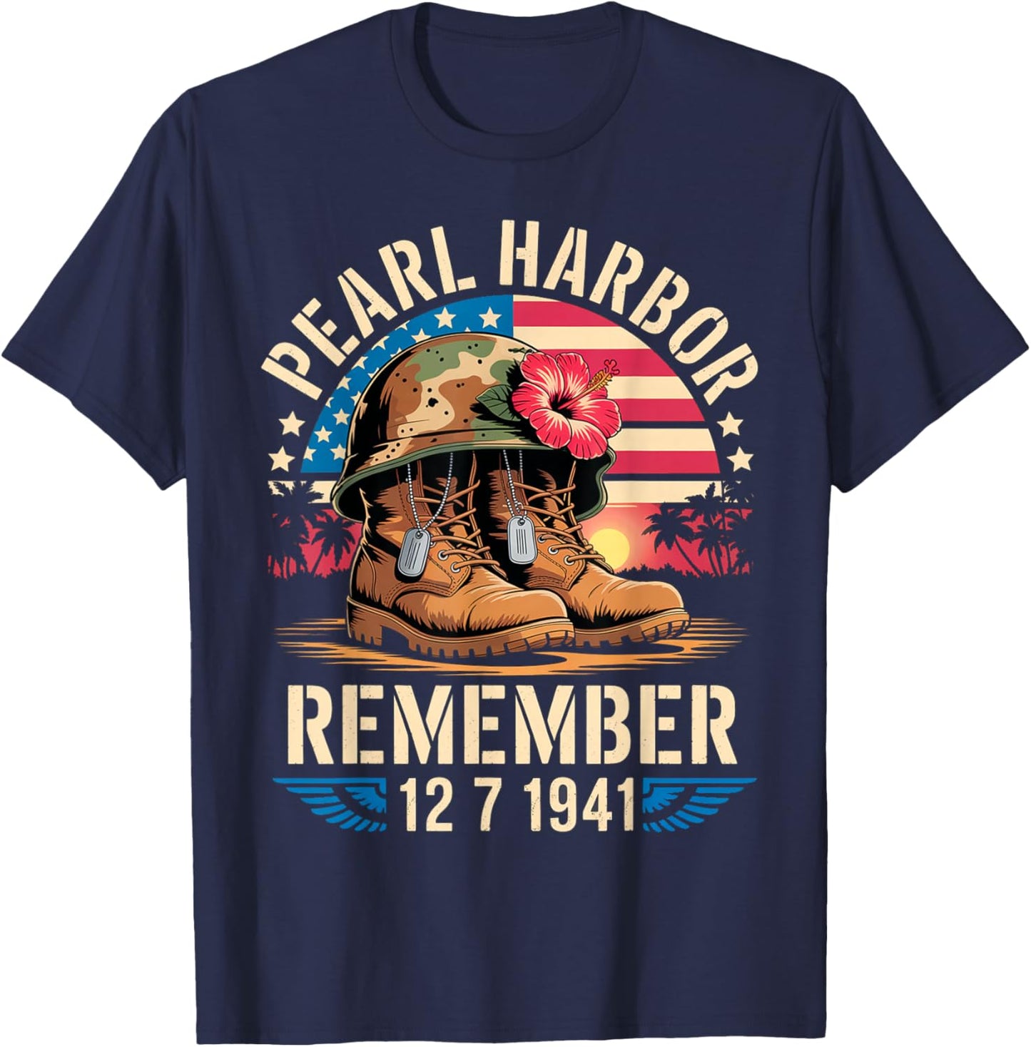 Vintage Hawaii USA Flag , Pearl Harbor Memorial Day Gifts T-Shirt - T-Shirt | Navy