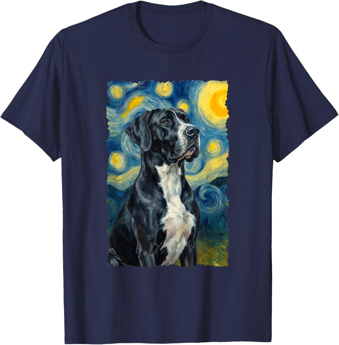 Mantle Great Dane Van Gogh Dog Lover T-Shirt - T-Shirt | Navy