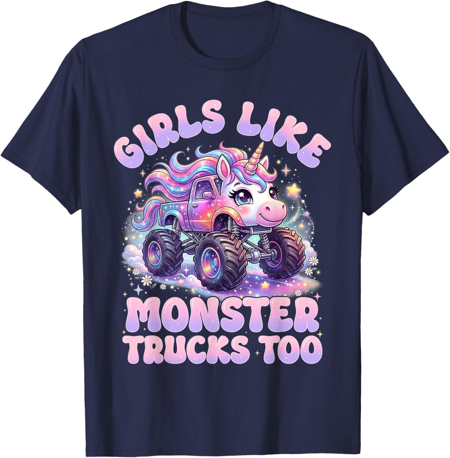 Girls Like Monster Trucks Too Cute Unicorn Monster Truck T-Shirt - T-Shirt | Navy