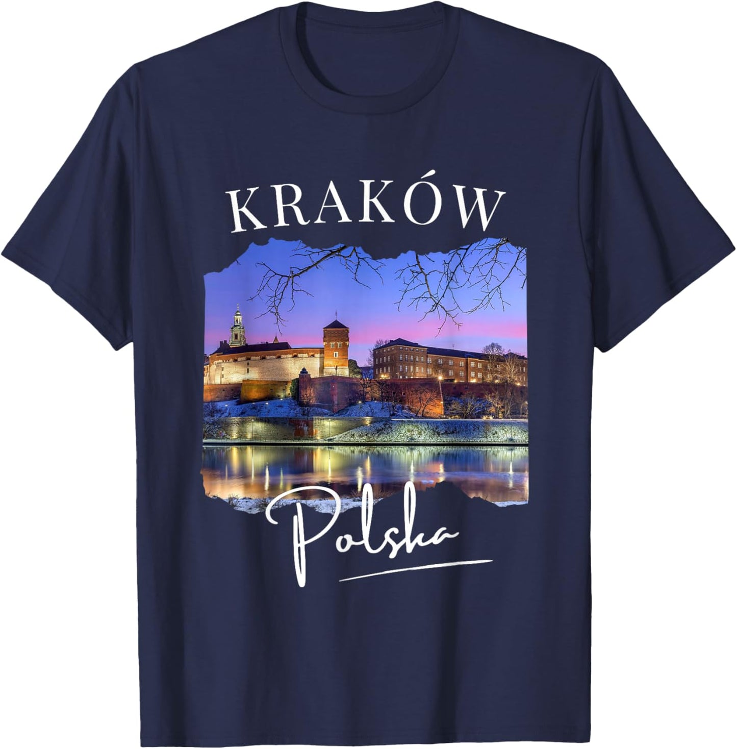Belles Villes d'europe de l'est, Cracovie de Pologne de Nuit T-Shirt - T-Shirt | Navy