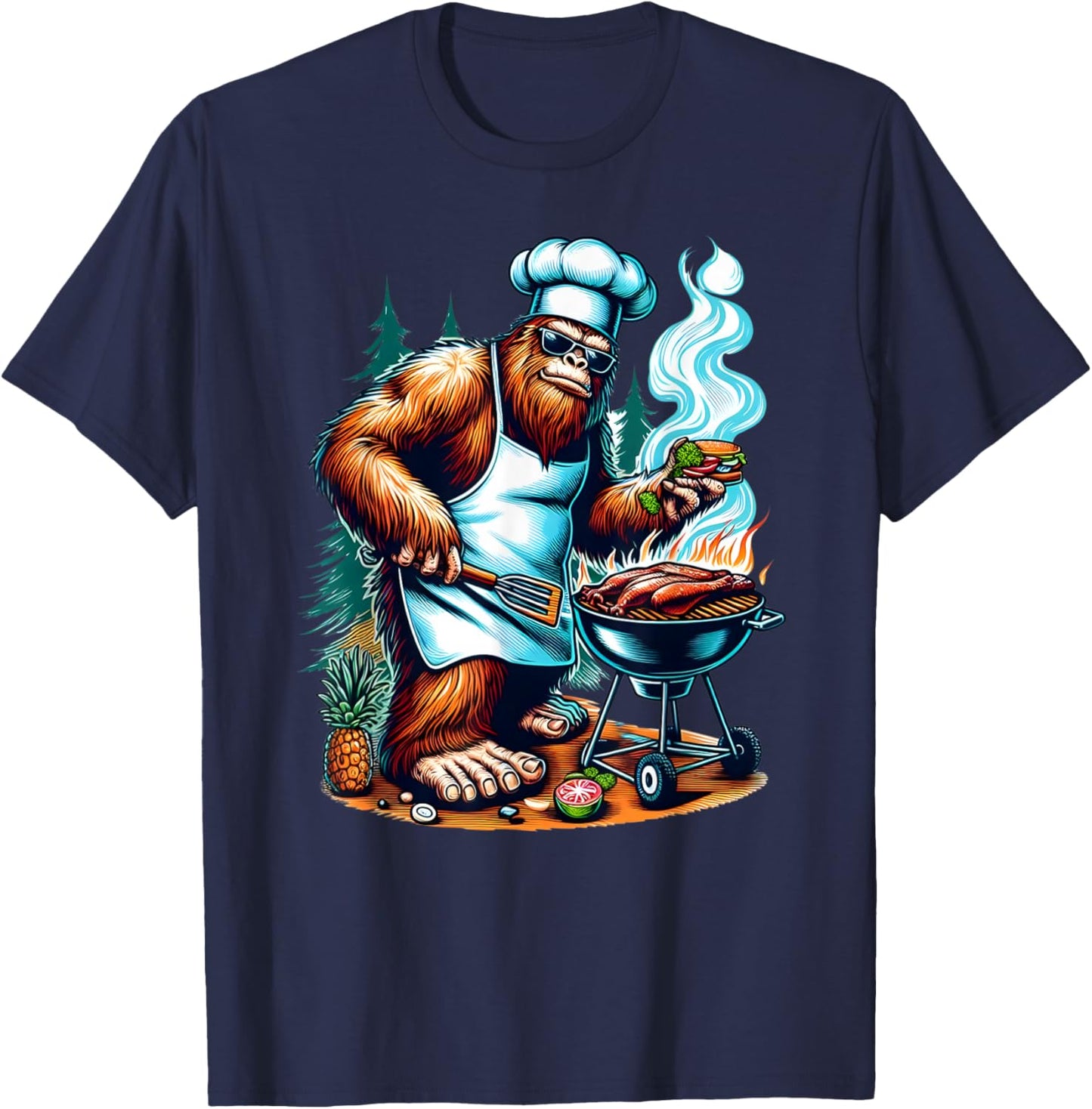 BBQ Master Bigfoot Chef Grill Cooking Barbecue Dad Funny T-Shirt - T-Shirt | Navy