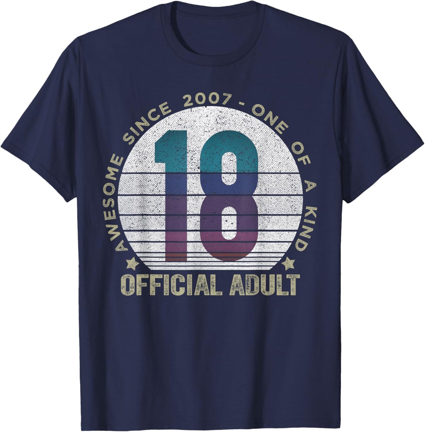 Official Adult 18 Year Old Gifts Vintage 2007 18th Birthday T-Shirt - T-Shirt | Navy