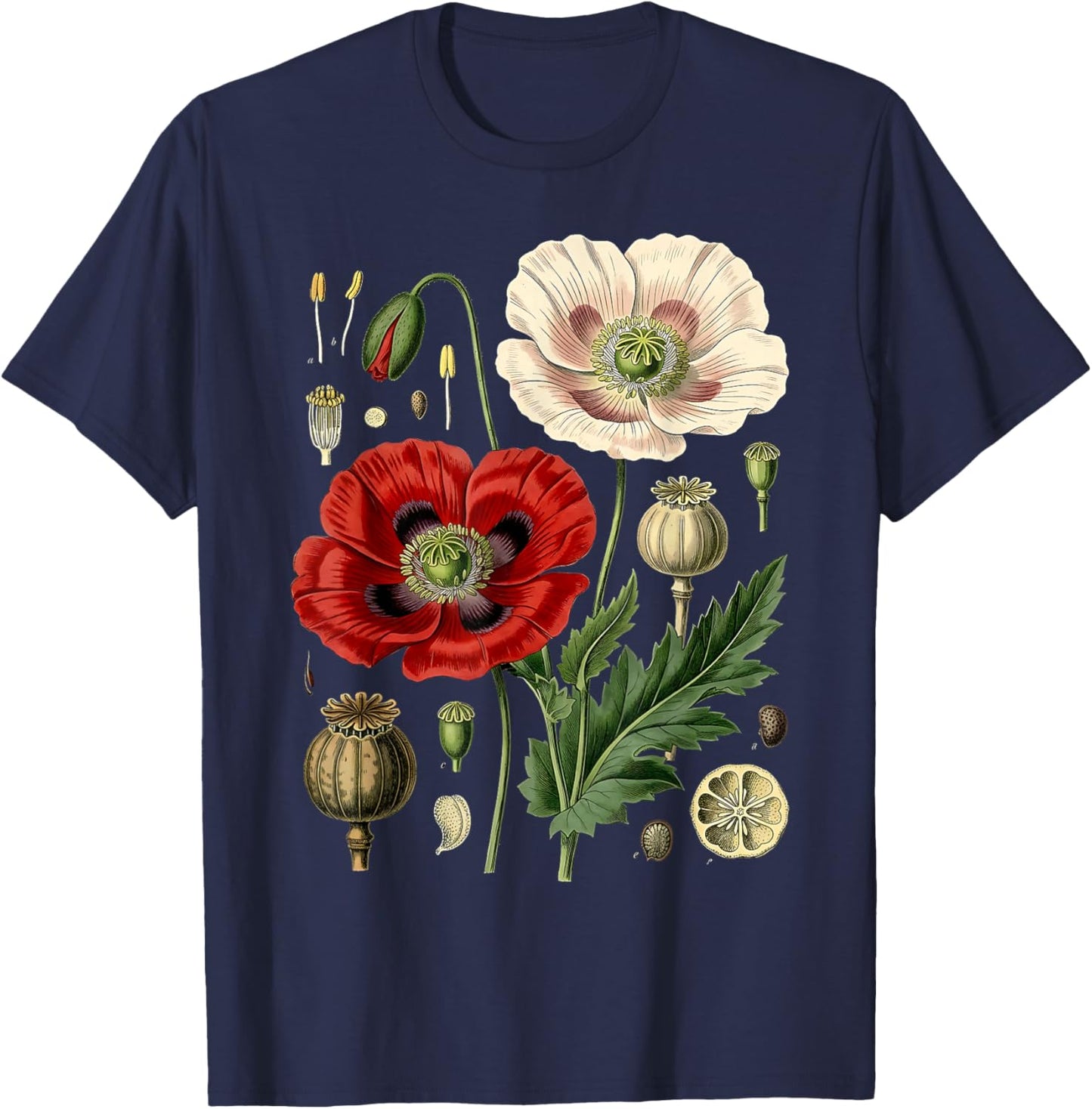 Red Poppy Flower Men Women Memorial Day Vintage Poppy T-Shirt - T-Shirt | Navy