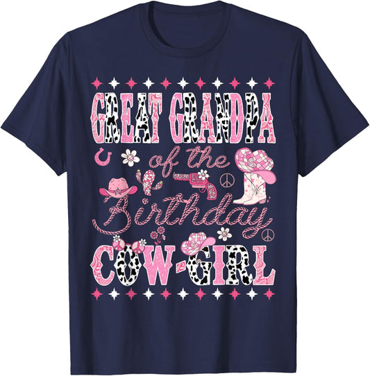 Great Grandpa Of The Birthday Cow Girl Rodeo Great Grandpa T-Shirt - T-Shirt | Navy