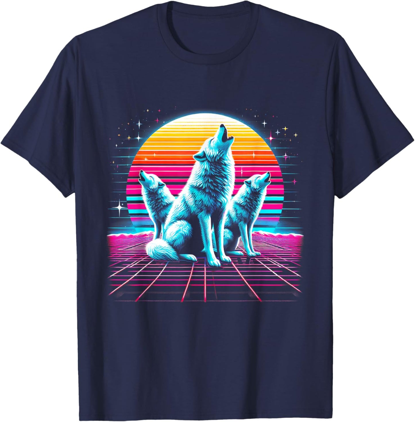 Wolf Vaporwave T-Shirt - T-Shirt | Navy