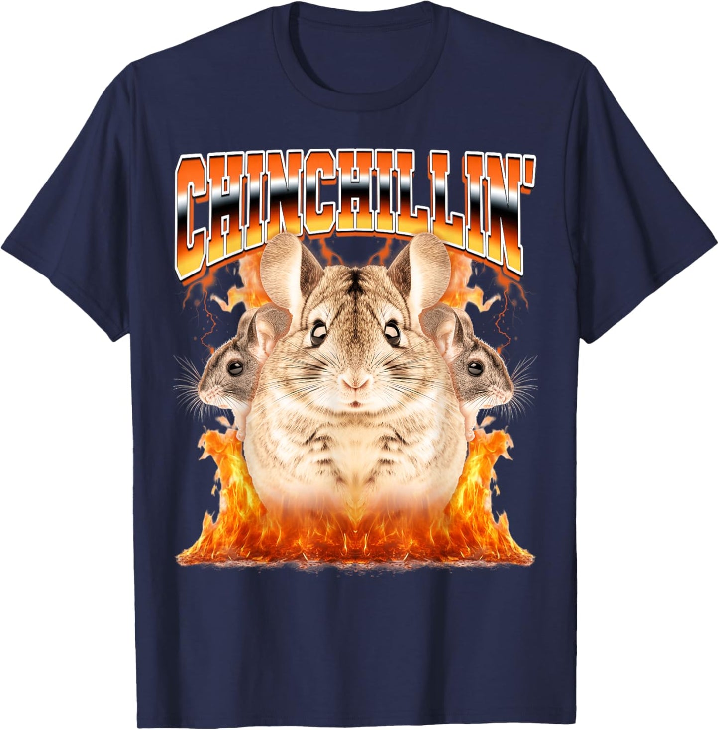 Chinchillin' Chinchilla Pet Chinchilla Lover 90s Bootleg T-Shirt - T-Shirt | Navy