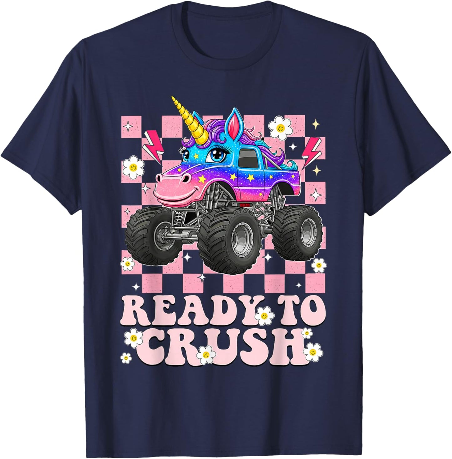 Funny Ready to Crush Monster Truck Birthday for Boys Girls T-Shirt - T-Shirt | Navy