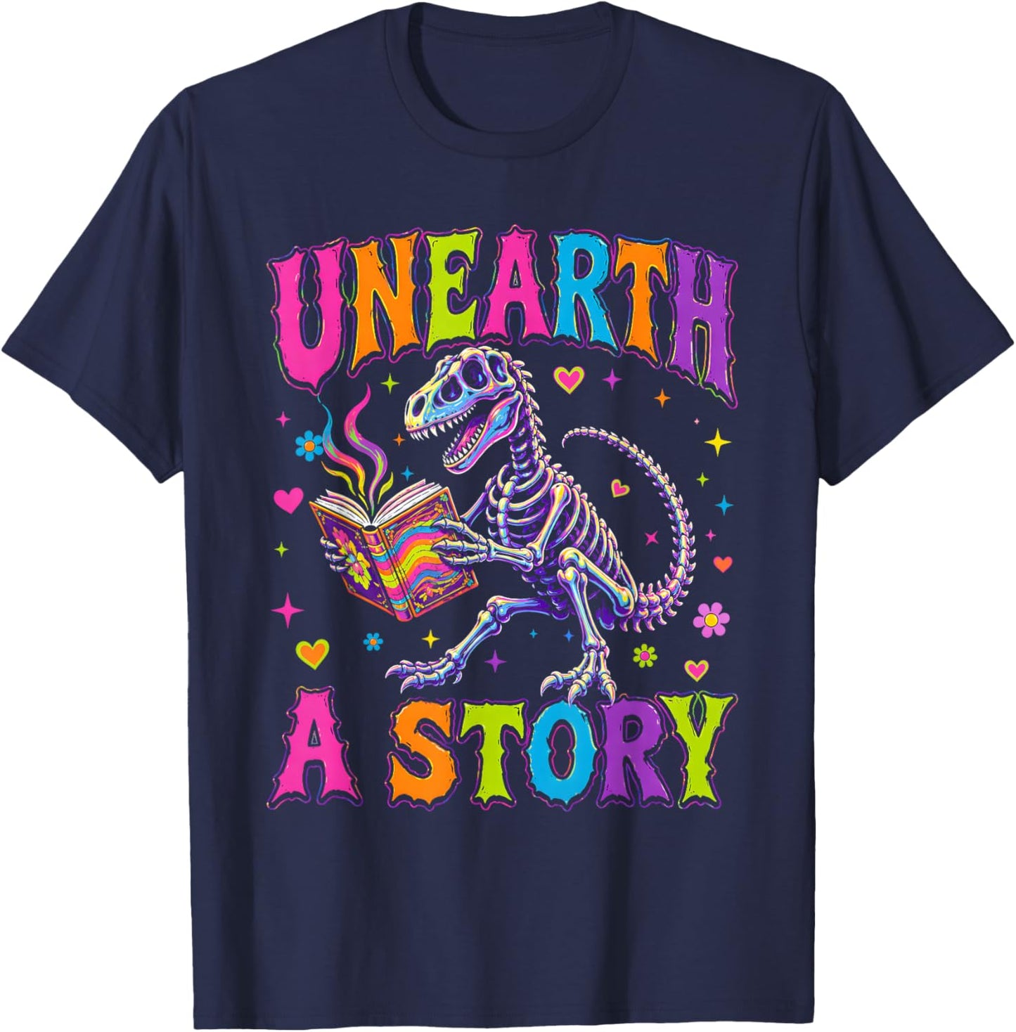 Funny Unearth a Story Dinosaurs Summer Reading 2026 T-Shirt - T-Shirt | Navy