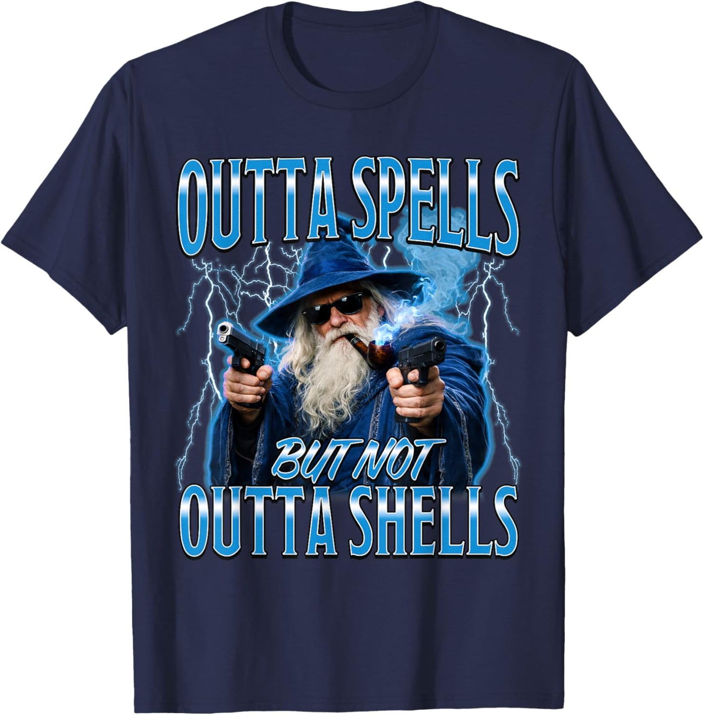 Outta Spells But Not Outta Shells Funny Fantasy Wizard Meme T-Shirt - T-Shirt | Navy